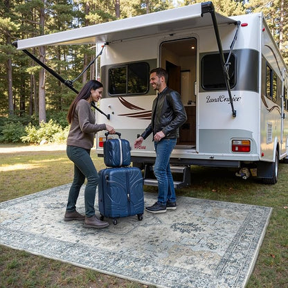 GENIMO Outdoor & Indoor Area Rug 4'x6', Waterproof, Non-Shedding, Easy Cleaning, Boho Mat for Patio, Living Room, Balcony, Dining Room, RV, Deck, Bedroom, Camping, Outside Carpet,Blue