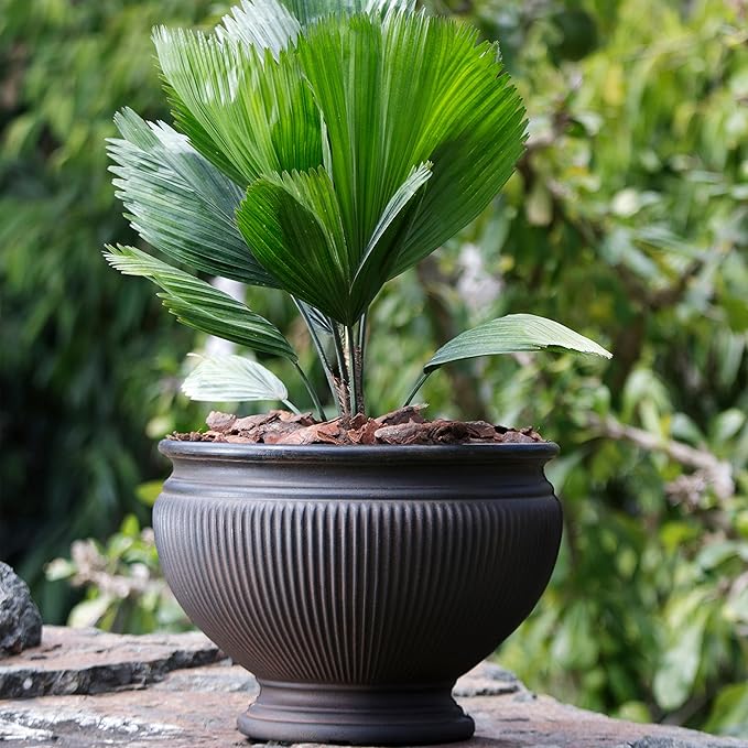 Sunnydaze Elizabeth 15" Double-Walled Polyresin Outdoor Ribbed Urn Planter - UV-Resistant Rust Finish