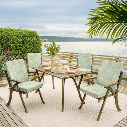Arden 4-Pack Outdoor Patio Dining Chair Cushion, 20x44, Rain-Proof Seat Pad, Fade-Resistant Outdoor Cushion Coastal Green Leaf