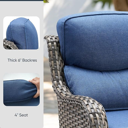 Outdoor Chair Cushions 3 Packs - Outside High Back Comfortable Thickened Pillow 22x24 with Zipper Cover for Patio Rocking Swivel Chairs Loveseat Sofa – Blue/Crescent