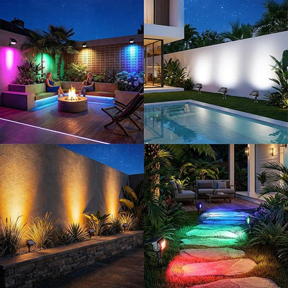 Brizled 4 Pack RGB Solar Spot Lights Outdoor, 360° Rotation 9 Colors & 11 Modes Color Changing Spotlights July 4th Outdoor Landscape Lights Solar Spot Landscaping Pathway Lighting for Path Garden Yard