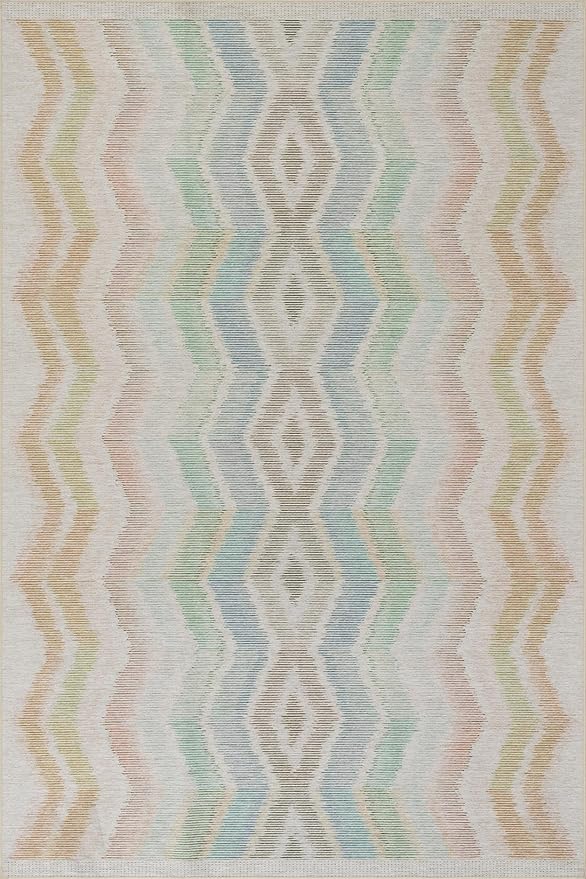 Dash & Albert Zarek Multi Machine Washable Rug, 3 X 5 Feet, Multicolored/White Chevron Pattern