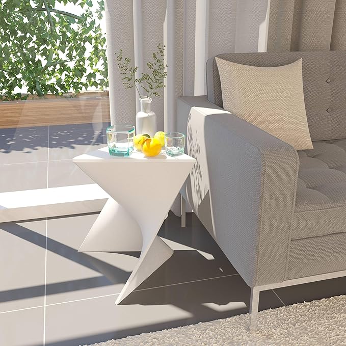 LeisureMod 15.75" Stackable Weather-Resistant Plastic Triangular Side Table - Accent End Table for Indoor & Outdoor Use (White, Set of 4)