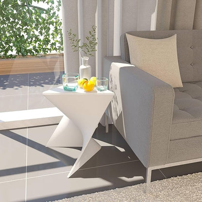 LeisureMod 15.75" Stackable Weather-Resistant Plastic Triangular Side Table - Accent End Table for Indoor & Outdoor Use (White, Set of 4)
