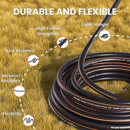 Giraffe Tools Garden Leader Hose 10ft x 5/8", Short Water Hose Heavy Duty, Flexible, Lightweight Hybrid Hose with Swivel Handle, Male to Female Fittings, Burst 600 PSI
