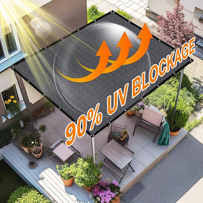 Artpuch 90% Sun Shade Cloth, 4 x 10 FT Pergola Shade Cover Canopy with Grommets, Sun Screen Fabric Tarp for Patio, Outdoor, Garden, Backyard, Dark Grey