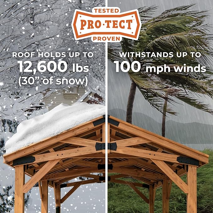 Backyard Discovery Norwood 20 ft. x 12 ft. All Cedar Wooden Carport Pavilion Gazebo with Hard Top Steel Roof Light Brown