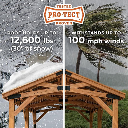 Backyard Discovery Norwood 20 ft. x 12 ft. All Cedar Wooden Carport Pavilion Gazebo with Hard Top Steel Roof Light Brown