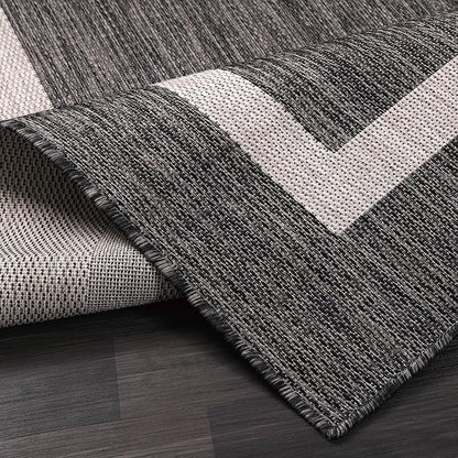 Bordered Outdoor Rug 5x7 Washable Outside Carpet for Indoor Patio Porch Waterproof Easy Cleaning Non Shedding Area Rugs Gray 5 x 7