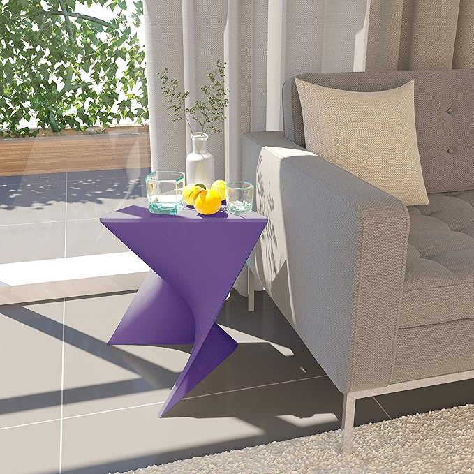 LeisureMod 15.75" Stackable Weather-Resistant Plastic Triangular Side Table - Accent End Table for Indoor & Outdoor Use (Purple, Set of 2)