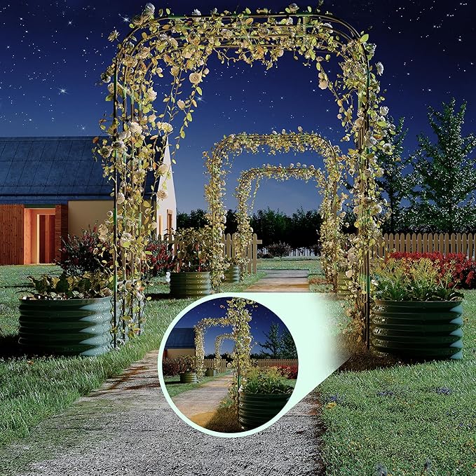 Expandable Arch Trellis Raised Bed Kit – 95" Metal Garden System with Vertical Netting, Plant Ties, and Drainage Design for Vegetables, Flowers, and Vines (Rust-Proof Green)
