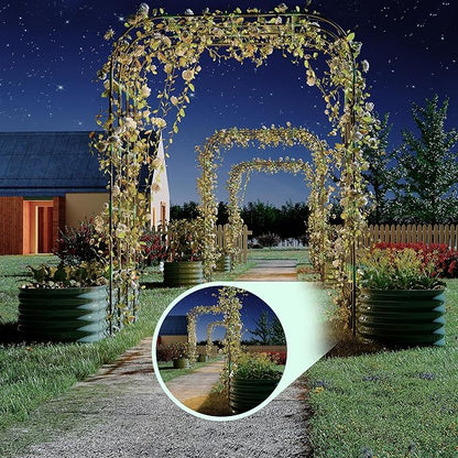 Expandable Arch Trellis Raised Bed Kit – 95" Metal Garden System with Vertical Netting, Plant Ties, and Drainage Design for Vegetables, Flowers, and Vines (Rust-Proof Green)