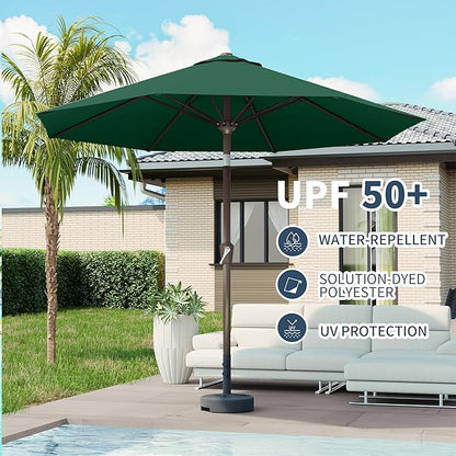 PatioKingdom 10FT Patio Umbrella with Push Button Tilt and Crank, Outdoor Market Umbrella with 8 Fiberglass Ribs, UV Protection Table Umbrella for Pool,Backyard,Garden,Deck(Dark Green, 10FT)