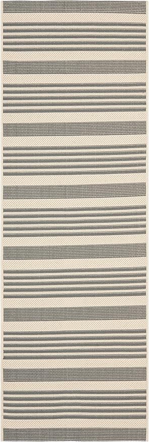 SAFAVIEH Washable Rug Outdoor Courtyard Collection - 2'3" x 12' Runner, Grey & Bone, Non-Shedding & Easy Cleaning, Ideal for Patio, Entryway, Mudroom, Hallway, Kitchen (CY6062-236)