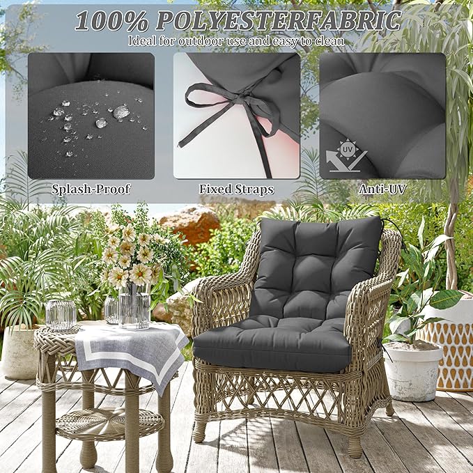 Patio Seat&Back Chair Cushions for Outdoor Furniture，Comfortable Cushions for Rocking/Dining/Lawn Chair-Set of 2