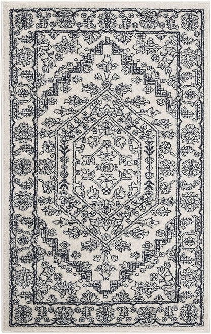 SAFAVIEH Adirondack Collection Accent Rug - 2'6" x 4', Ivory & Navy, Oriental Medallion Design, Non-Shedding & Easy Care, Ideal for High Traffic Areas in Entryway, Living Room, Bedroom (ADR108R)