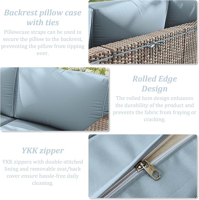 14 Pcs Outdoor Cushion Slipcovers Outdoor Patio Cushion Covers Replacement Waterproof with Zipper for Outdoor Furniture, Patio Sofa Couch 3 Sizes, Covers Only