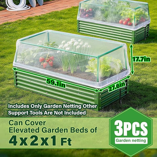 KEOHOL 3-Pack Garden Netting for Raised Beds, 4.9×2.3×1.4 Ft Rectangular Plant Covers with Ultra-fine Mesh, UV Protected HDPE Plant Netting for Vegetables Flowers Fruits