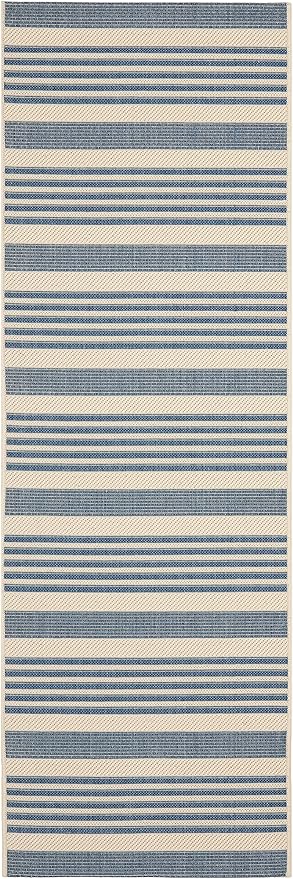 SAFAVIEH Washable Rug Outdoor Courtyard Collection - 2'3" x 18' Runner, Beige & Blue, Non-Shedding & Easy Cleaning, Ideal for Patio, Entryway, Mudroom, Hallway, Kitchen (CY6062-233)