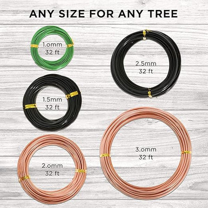 Bonsai Wire Kit 160ft with Cutter & Canvas Bag| 5 Rolls Aluminum Bonsai Training Wire Set for Tree Shaping| Bonsai Tools, Plant Training Wire, Bonsai Starter Kit Supplies for Beginners & Professionals