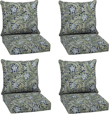 Arden Outdoor Deep Seat Cushion Set (4-Pack), 24 in x 24 in, Weather-Proof, Rain-Proof, Fade Resistant Patio Cushion for Chair, Sofa, and Couch Sapphire Morrison Floral
