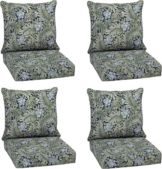 Arden Outdoor Deep Seat Cushion Set (4-Pack), 24 in x 24 in, Weather-Proof, Rain-Proof, Fade Resistant Patio Cushion for Chair, Sofa, and Couch Sapphire Morrison Floral