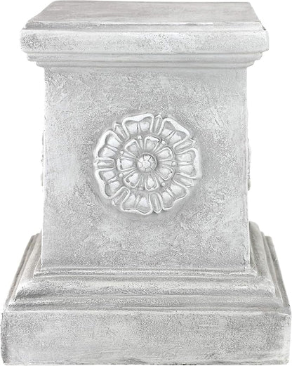 Design Toscano English Rosette Indoor/Outdoor Sculptural Garden Plinth Base Statue Riser, Large 13 Inch Tall, Cast Stone Resin, Antique Stone Finish