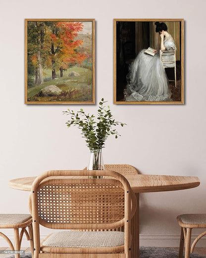 UPWOIGH 16x24 in Large Framed Wall Art, Autumn Tree Oil Painting Canvas, Vintage Fall Landscape Rustic Forest Print, Retro Moody Wall Art for Living Room Bedroom Decor, 1 Pack Gift