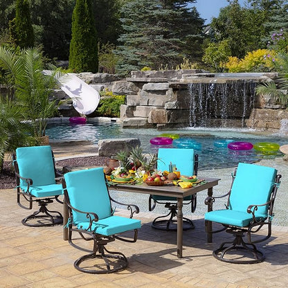 Arden Outdoor Patio Dining Chair Cushion, 20x44, Rain-Proof Seat Pad, Fade-Resistant Outdoor Cushion Pool Blue Leala