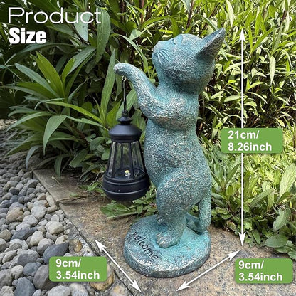 Cat Garden Statue Solar Outdoor Decor - Cat Statues for Garden Solar Lantern Figurine for Yard Patio Lawn Porch Pathway Landscape Ornament Unique Gift for Mom Women