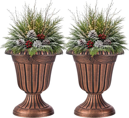 Outdoor Planter 2-Pack - 16x18-Inch Urn Planters for Front Porch Decor, Indoors, Patio or Entryway - Plastic Plant Pots - Large Decorative Flower Pots by Pure Garden (Rustic Bronze)