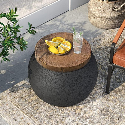 SUNBURY Outdoor Indoor Side Table, 14" W Outdoor End Tables for Patio, Accent Side Table Set of 2, Decorative Garden Stool Wooden-Look Top for Livingroom, Garden, Backyard