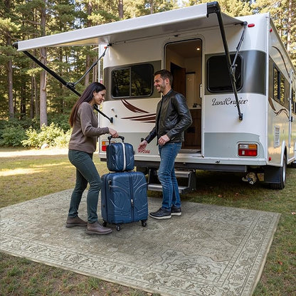GENIMO Outdoor & Indoor Area Rug 5'x8', Waterproof, Non-Shedding, Easy Cleaning, Boho Mat for Patio, Living Room, Balcony, Dining Room, RV, Deck, Bedroom, Camping, Outside Carpet,Coffee Beige