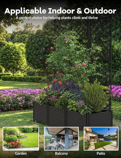DEXSO The Elevated Garden System - 3PCS Premium Planter Box Kit w/Architectural Trellis, Raised Bed Vertical Growing Solution for Climbing Vines & Herbs, Patio Privacy Screen, Backyard Decor