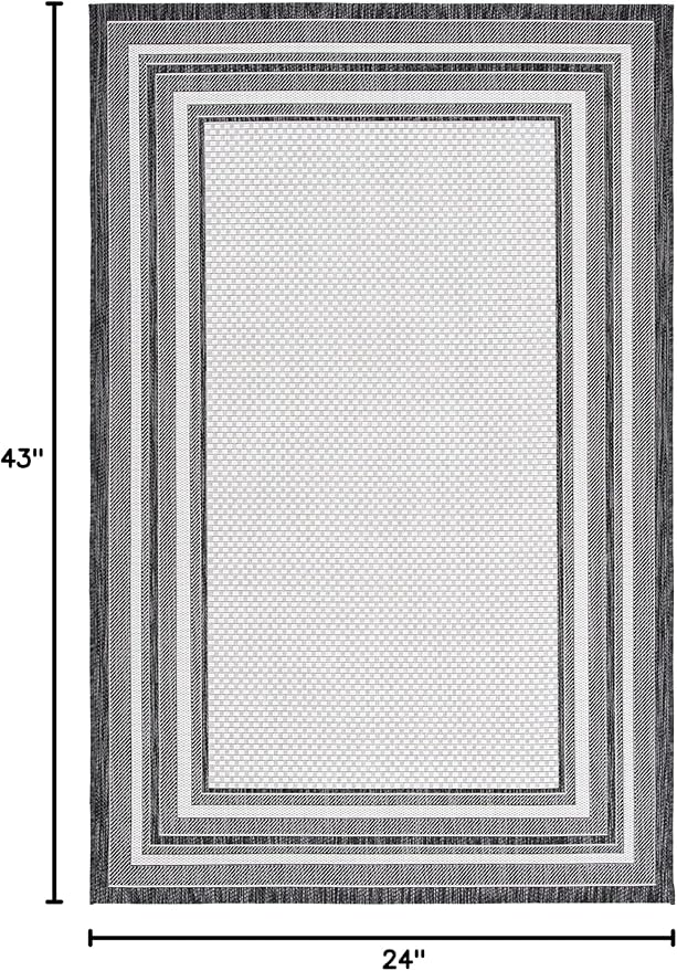 SAFAVIEH Courtyard Collection 2' x 3'7" Ivory / Black CY8475 Indoor/ Outdoor Waterproof Easy Cleaning Patio Backyard Mudroom Accent Rug