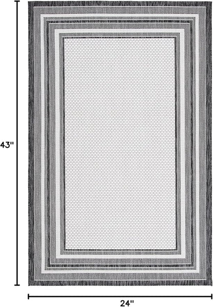 SAFAVIEH Courtyard Collection 2' x 3'7" Ivory / Black CY8475 Indoor/ Outdoor Waterproof Easy Cleaning Patio Backyard Mudroom Accent Rug