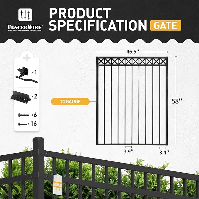 Fencer Wire Heavy Duty Flat Top X-Pattern Decorative Fence Gate, 5FT Height x 4FT Width Outdoor Fence Gate, Outdoor Anti-Rust Metal Steel Gate for Fencing Barrier, Garden Gate with Gate Lock