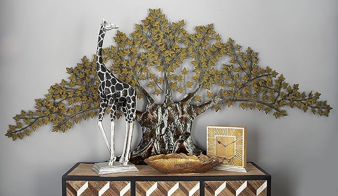 Deco 79 Metal Tree Home Wall Decor Indoor Outdoor Wall Sculpture with Leaves, Wall Art 93" x 2" x 41", Brown