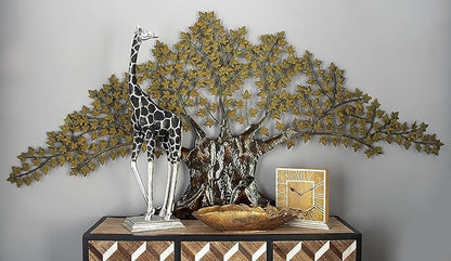 Deco 79 Metal Tree Home Wall Decor Indoor Outdoor Wall Sculpture with Leaves, Wall Art 93" x 2" x 41", Brown
