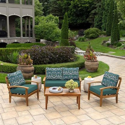 Arden Outdoor Loveseat Cushion Set, 48 x 24, Water Repellent, Fade Resistant, Cushion Set for Couch, Bench, and Swing, Sapphire Aurora Blue Damask