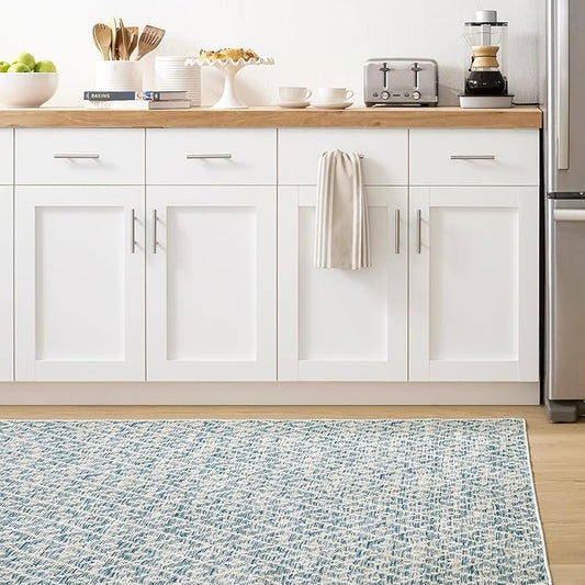 Dash & Albert Melange Diamond Blue Machine Washable Rug, 8.5 X 11.5 Feet, Blue Geometric Pattern