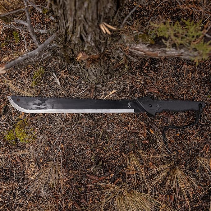 Gerber Gear Gator Machete 25" with Plain Edge Blade and Saw, Gator Grip and Protective Sheath for Gardening, Survival, Hunting, Camping and Bushcraft, Black