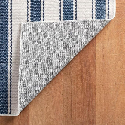 Dash & Albert Awning Stripe Blue Machine Washable Rug, 8.5 X 11.5 Feet, Blue Stripe Pattern