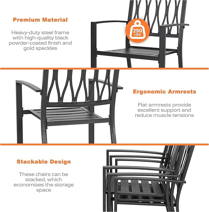 NUU GARDEN 3 Piece Outdoor Bistro Set Patio Set Bistro Table Set Rustproof Patio Table and Chairs with Umbrella Hole for Backyard, Balcony, Front Porch, Black