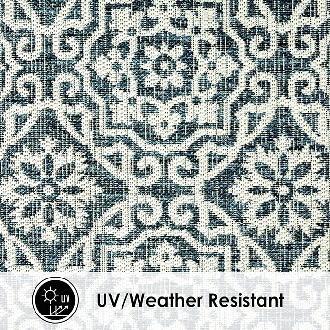 Nicole Miller New York Patio Country Danica Transitional Geometric Indoor/Outdoor Area Rug, Blue/White, 5'2"x7'2"