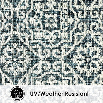 Nicole Miller New York Patio Country Danica Transitional Geometric Indoor/Outdoor Area Rug, Blue/White, 5'2"x7'2"
