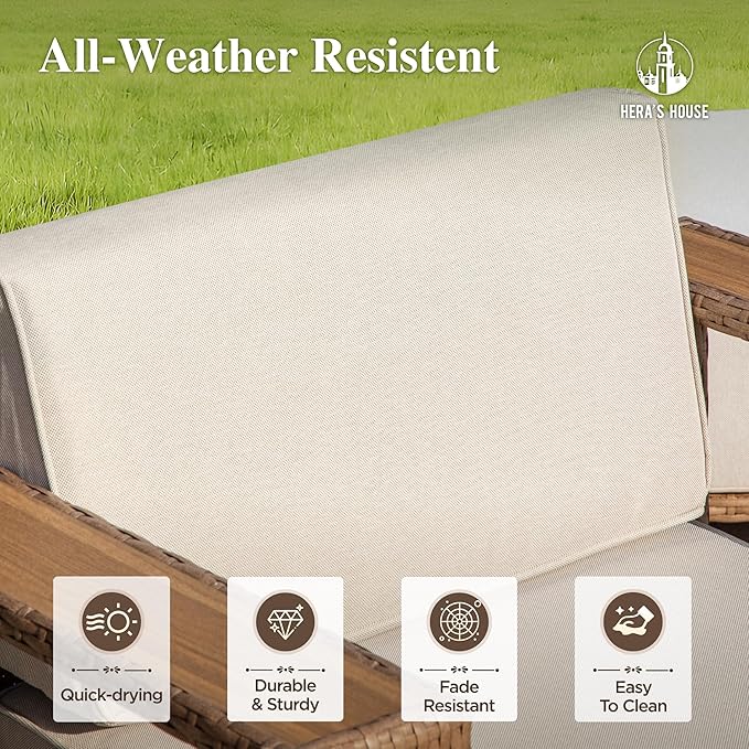 HERA'S HOUSE 5 Pieces Sectional Outdoor Patio Furniture Set, Modular Patio Conversation Set with 2 All Weather Rattan Wicker Sofas with 5.3" Widened Armrest, 2 Comfy Armchairs, and 1 Coffee Table
