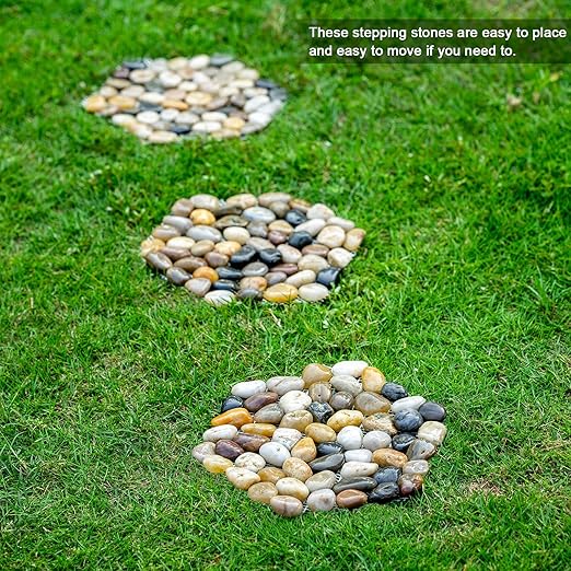 6 PCS Natural River Rock Stepping Stones for Garden Walkway - 9.5'' Hexagon Pebble Mats with Non-Slip Mesh Backing - Decorative Outdoor Stone Pavers for Patio, Lawn, Backyard Path & Landscaping Decor