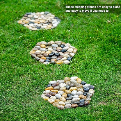 6 PCS Natural River Rock Stepping Stones for Garden Walkway - 9.5'' Hexagon Pebble Mats with Non-Slip Mesh Backing - Decorative Outdoor Stone Pavers for Patio, Lawn, Backyard Path & Landscaping Decor
