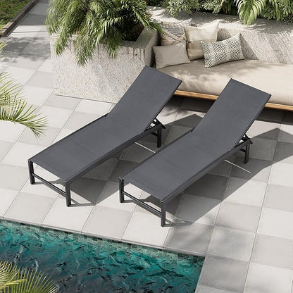 Crestlive Products Chaise Lounge Chair Outdoor Set of 2, Adjustable 5 Positions Pool Tanning Recliner, Outdoor Lounge Furniture Perfect for Patio, Beach, Yard, Pool